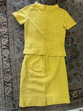 Antique 1950’s Women’s Yellow Two-Piece Textured Skirt Set Union Made